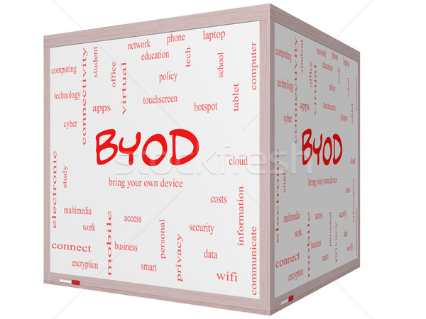 BYOD Word Cloud Concept on a 3D cube Whiteboard Stock photo © mybaitshop