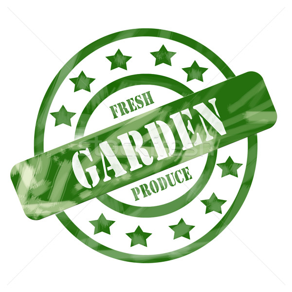 Stock photo: Green Weathered Garden Fresh Produce Stamp Circles and Stars