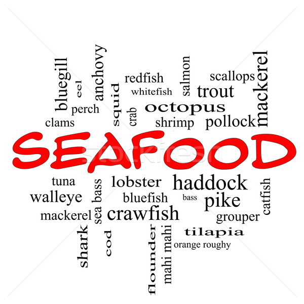 Seafood Word Cloud Concept in red caps Stock photo © mybaitshop