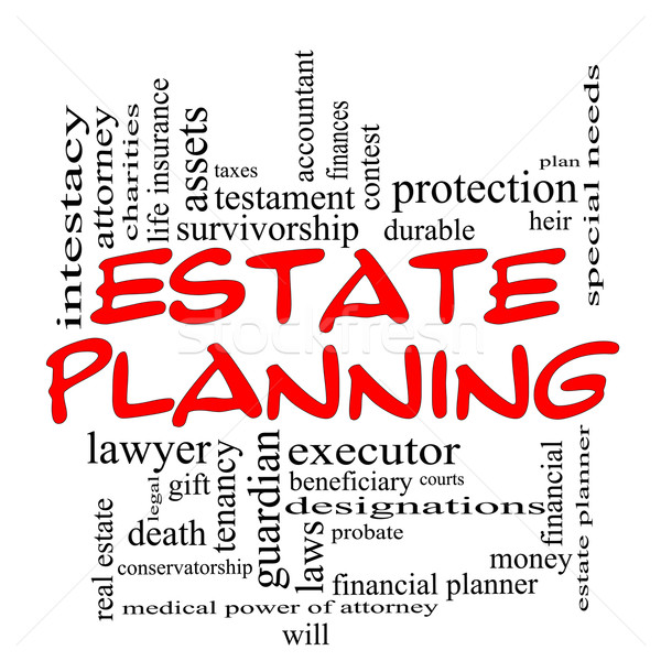 Stock photo: Estate Planning Word Cloud Concept in Red Caps