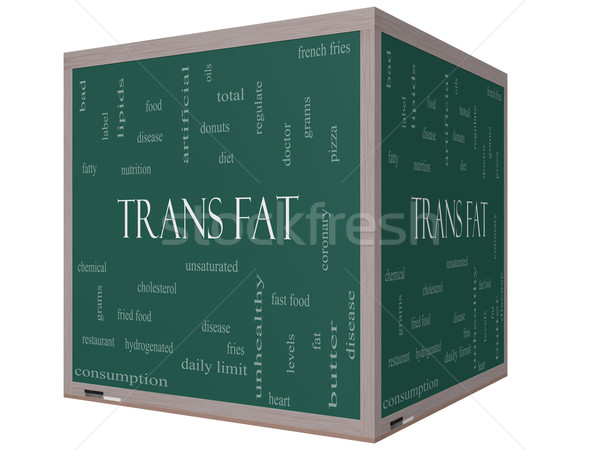 Trans Fat Word Cloud Concept on a 3D Cube Blackboard Stock photo © mybaitshop