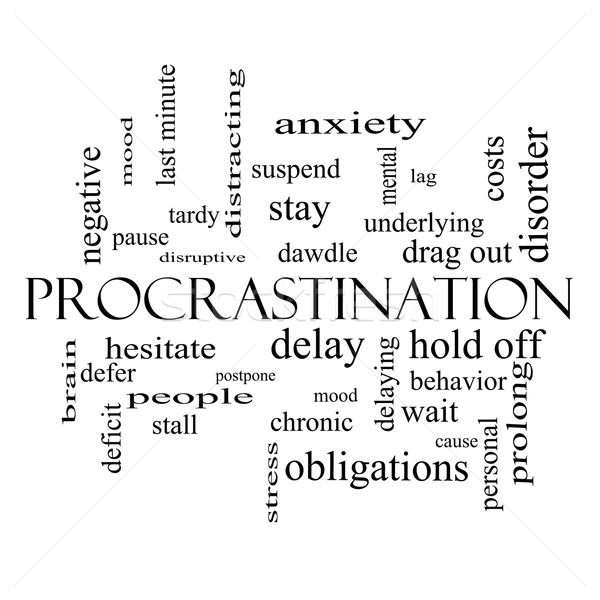 Procrastination Word Cloud Concept in black and white Stock photo © mybaitshop
