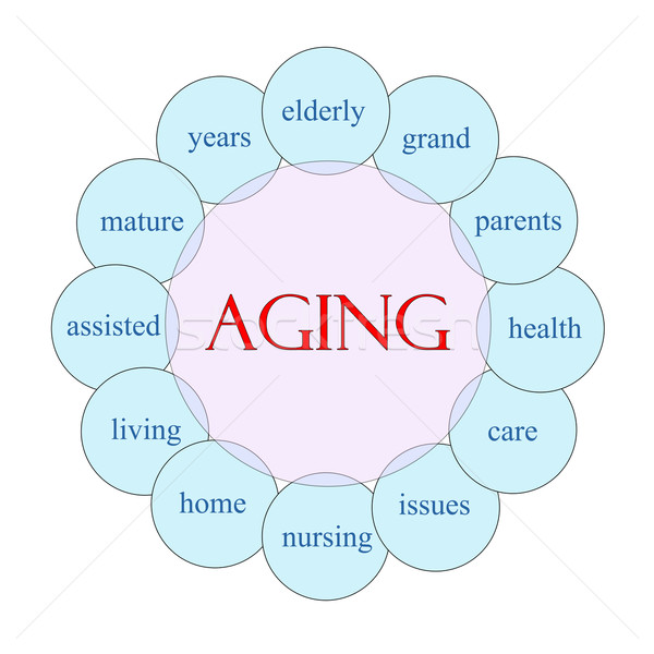 Envelhecimento palavra diagrama rosa azul Foto stock © mybaitshop