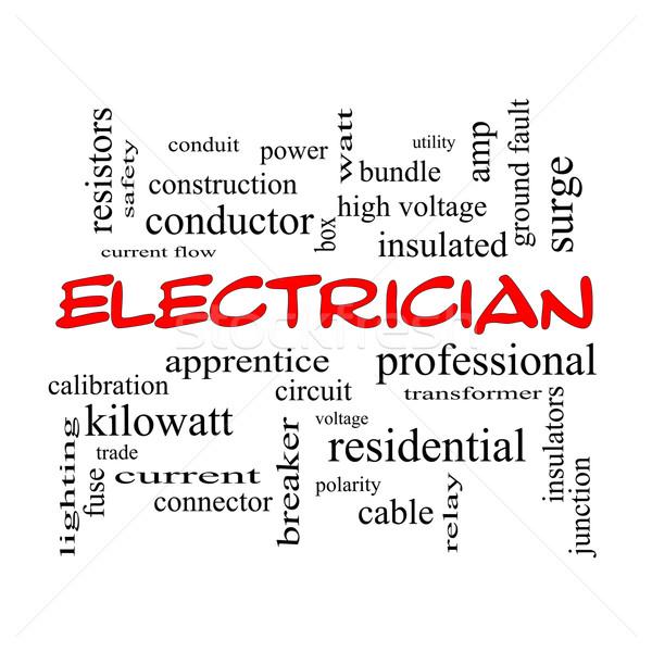 Eletricista nuvem da palavra vermelho tensão aprendiz Foto stock © mybaitshop