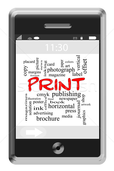 Print Word Cloud Concept on Touchscreen Phone Stock photo © mybaitshop