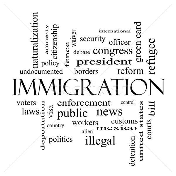 Immigration Word Cloud Concept in black and white Stock photo © mybaitshop