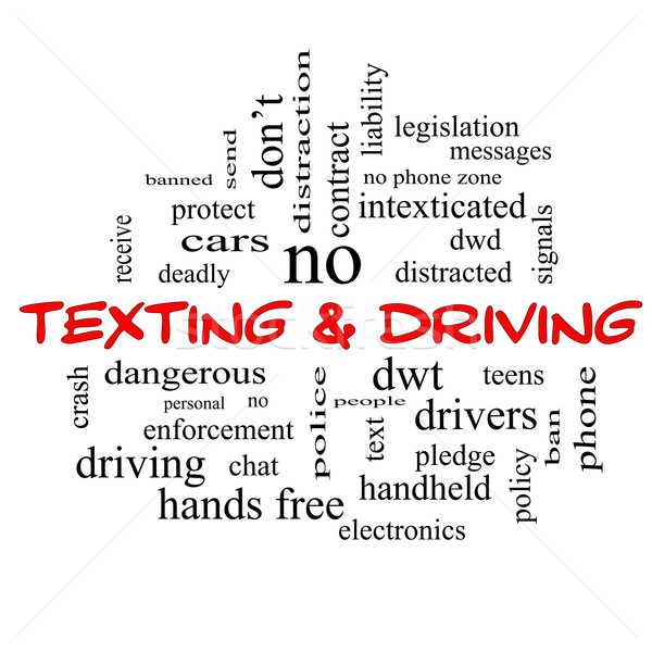 Texting and Driving Word Cloud Concept in red caps Stock photo © mybaitshop