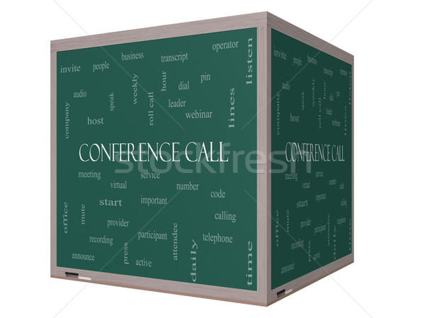 Conference Call Word Cloud Concept on a 3D cube Blackboard Stock photo © mybaitshop