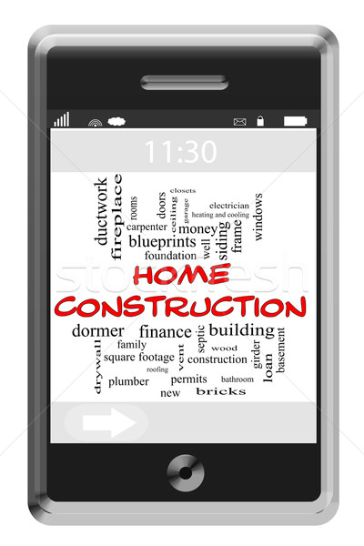 Home Construction Word Cloud Concept on Touchscreen Phone Stock photo © mybaitshop