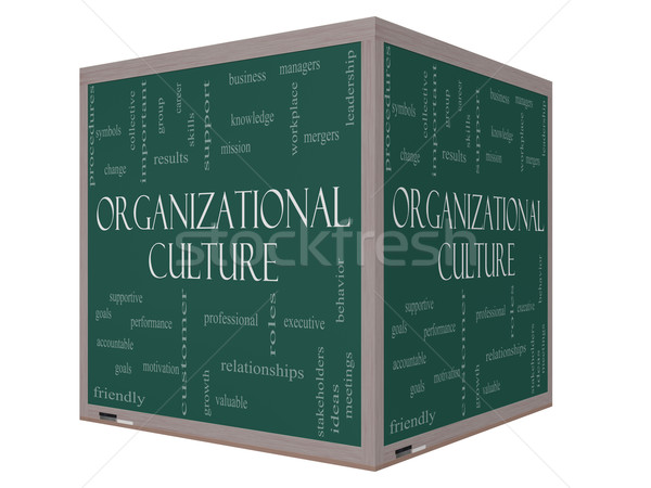 Organizational Culture Word Cloud Concept on a 3D cube Blackboard Stock photo © mybaitshop