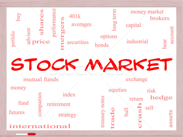Stock Market Word Cloud Concept on a Whiteboard Stock photo © mybaitshop