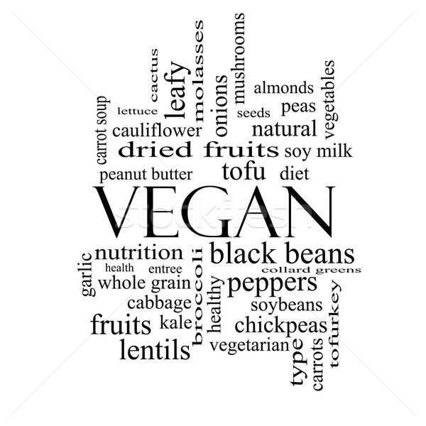 Vegan Word Cloud Concept in black and white Stock photo © mybaitshop