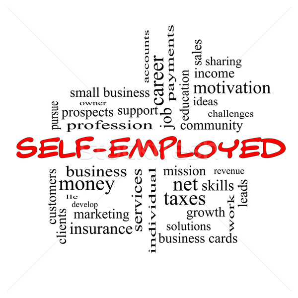 Stock photo: Self-Employed Word Cloud Concept in red caps