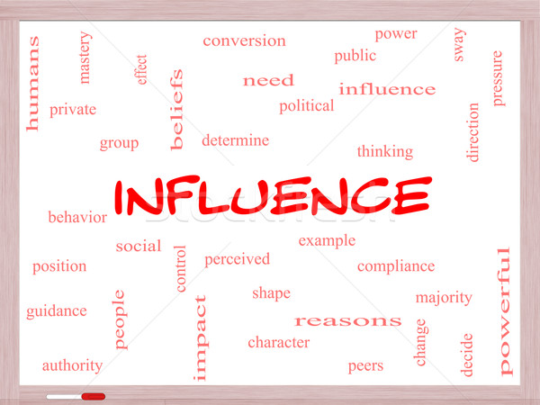 Influence Word Cloud Concept on a Whiteboard Stock photo © mybaitshop