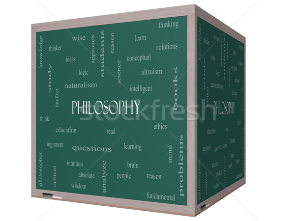 Philosophy Word Cloud Concept on a 3D cube Blackboard Stock photo © mybaitshop