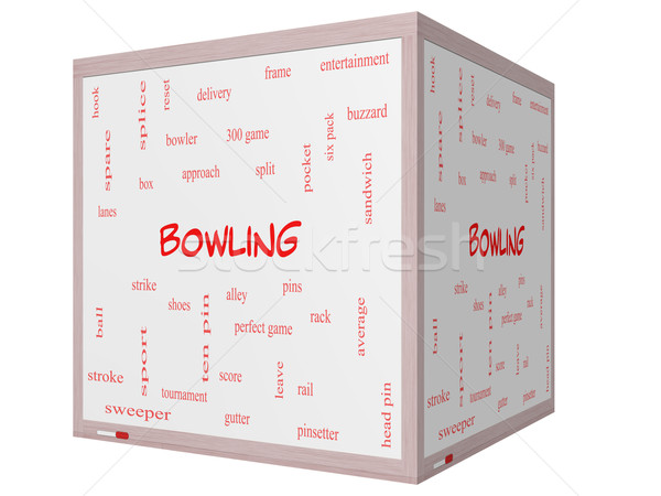 Bowling Word Cloud Concept on a 3D cube Whiteboard Stock photo © mybaitshop