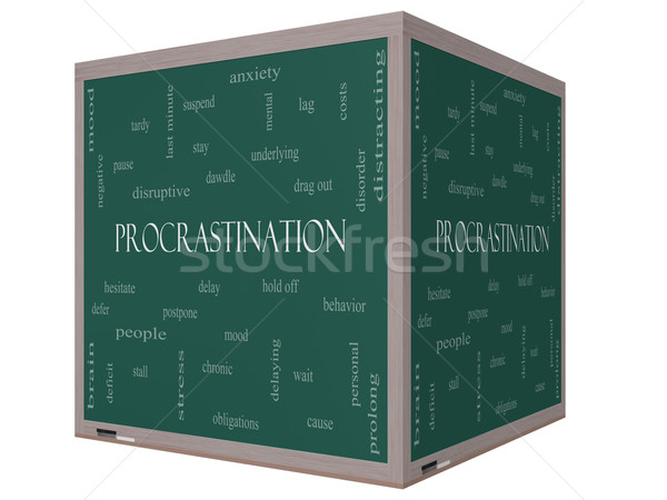 Procrastinazione word cloud 3D cubo lavagna Foto d'archivio © mybaitshop