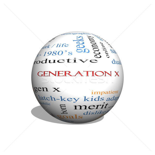 Generación x 3D esfera nube de palabras ahora Foto stock © mybaitshop