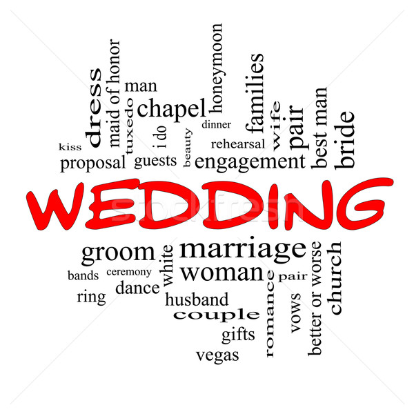 Wedding Word Cloud Concept in Red caps Stock photo © mybaitshop
