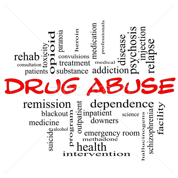 Drogen Missbrauch Wort-Wolke rot groß Abhängigkeit Stock foto © mybaitshop