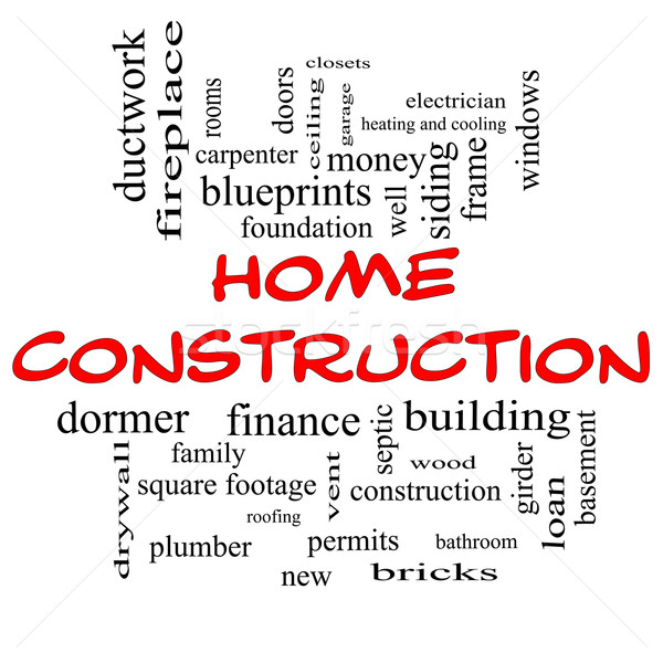 Otthon építkezés szófelhő piros nagyszerű új Stock fotó © mybaitshop