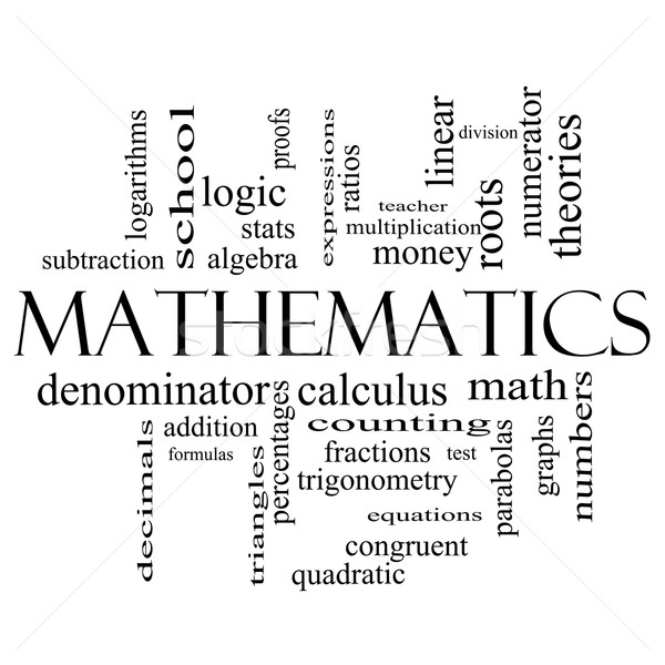 Stock fotó: Matematika · szófelhő · feketefehér · nagyszerű · algebra · számtan