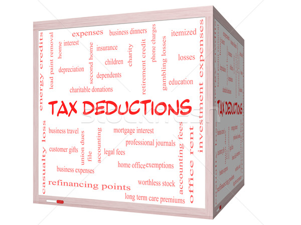 Tax Deductions Word Cloud Concept on a 3D cube Whiteboard Stock photo © mybaitshop