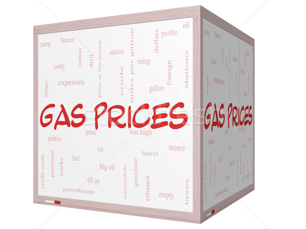 Gas Prices Word Cloud Concept on a 3D cube Whiteboard Stock photo © mybaitshop