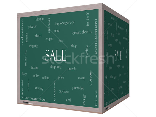 Sale Word Cloud Concept on a 3D cube Blackboard Stock photo © mybaitshop