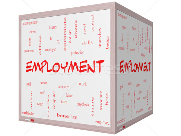 Employment Word Cloud Concept on a 3D Cube Whiteboard Stock photo © mybaitshop