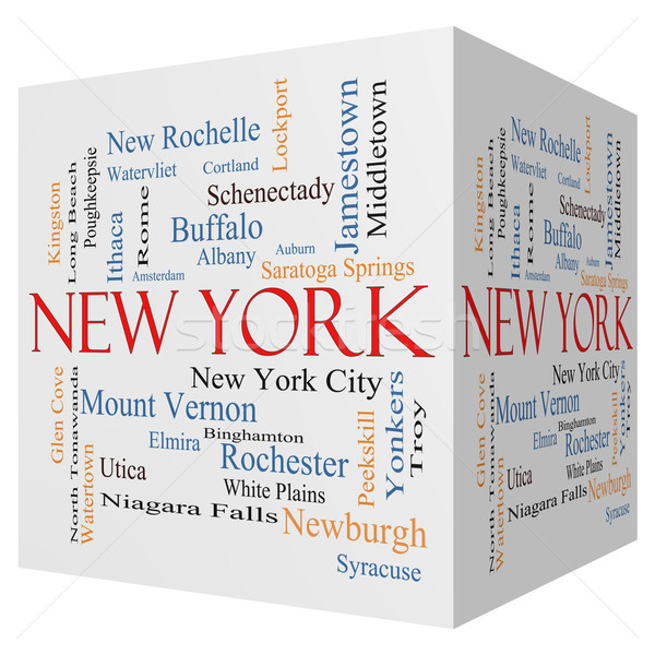 Stock foto: New · York · 3D · Würfel · Wort-Wolke · 30 · größte