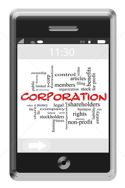 Vállalat szófelhő érintőképernyő telefon nagyszerű üzlet Stock fotó © mybaitshop