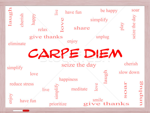 Carpe Diem Word Cloud Concept on a Whiteboard Stock photo © mybaitshop