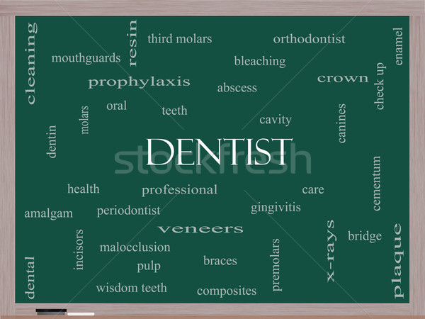 Dentist Word Cloud Concept on a Blackboard Stock photo © mybaitshop