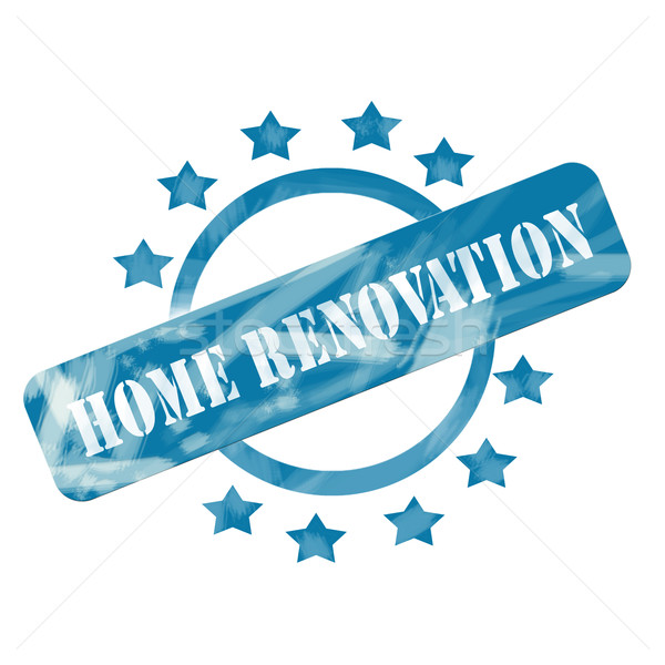 Blue Weathered Home Renovations Stamp Circle and Stars design Stock photo © mybaitshop