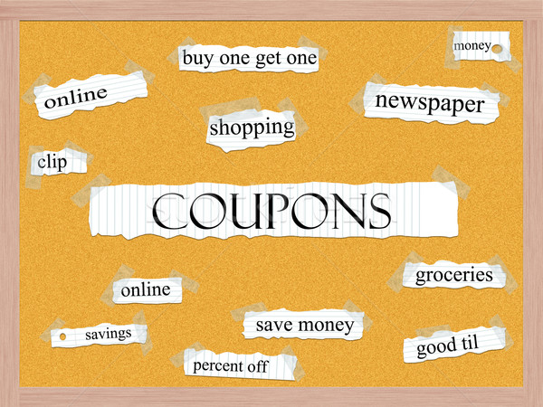 Coupons Corkboard Word Concept Stock photo © mybaitshop