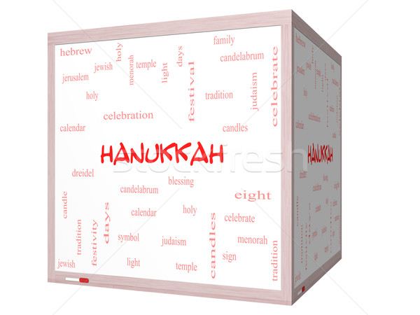 Hanukkah Word Cloud Concept on a 3D cube Whiteboard Stock photo © mybaitshop