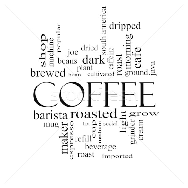 Kawy chmura słowo czarno białe fasoli Kafejka Zdjęcia stock © mybaitshop