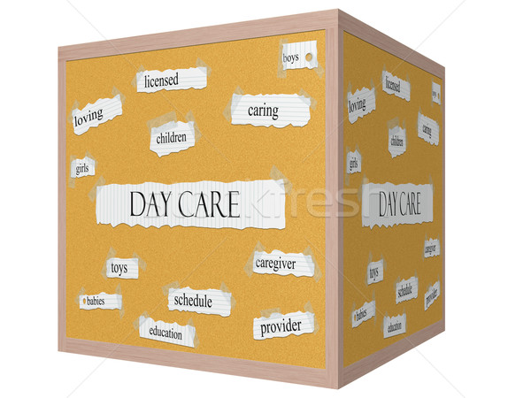 Stock photo: Day Care 3D Cube Corkboard Word Concept