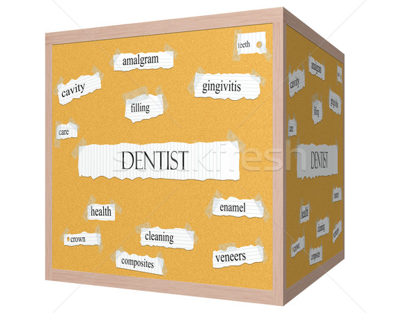 Foto stock: Dentista · 3D · cubo · palavra · enchimento