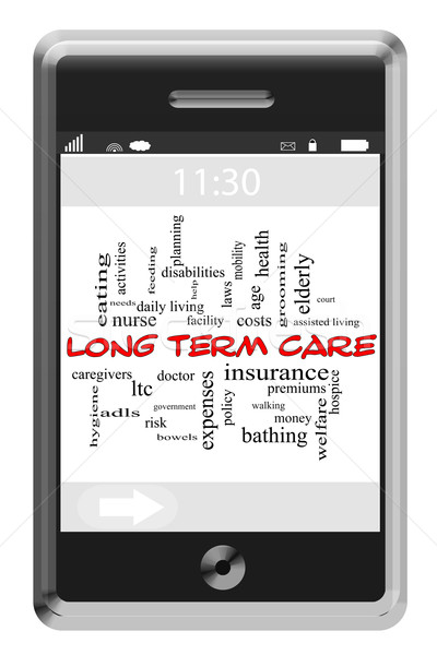 Long Term Care Word Cloud Concept on Touchscreen Phone Stock photo © mybaitshop