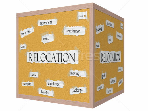 Relocation 3D cube Corkboard Word Concept Stock photo © mybaitshop