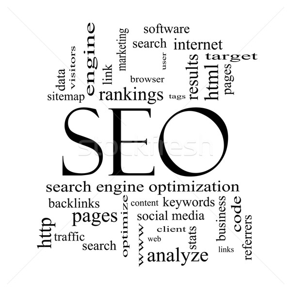 SEO Word Cloud Concept in black and white Stock photo © mybaitshop