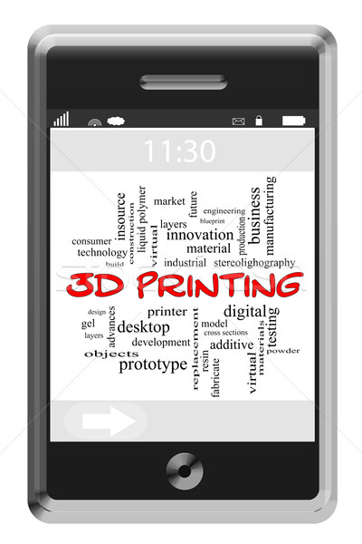 3D Printing Word Cloud Concept on Touchscreen Phone Stock photo © mybaitshop