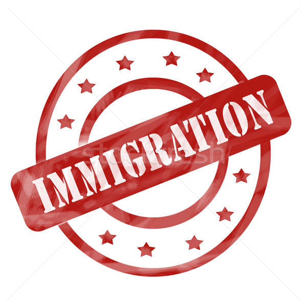 Rood verweerde immigratie stempel cirkel sterren Stockfoto © mybaitshop