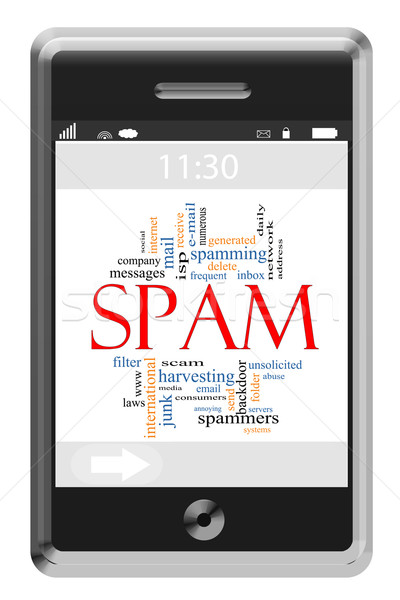 Spam Word Cloud Concept on Touchscreen Phone Stock photo © mybaitshop