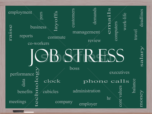 Job Stress Word Cloud Concept on a Blackboard Stock photo © mybaitshop