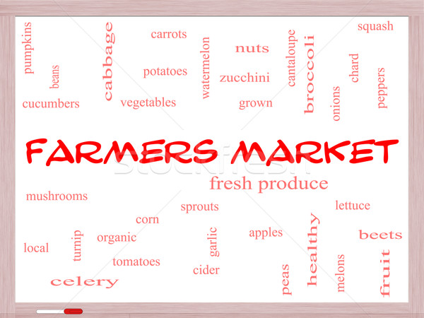 Farmers Market Word Cloud Concept on a Whiteboard Stock photo © mybaitshop