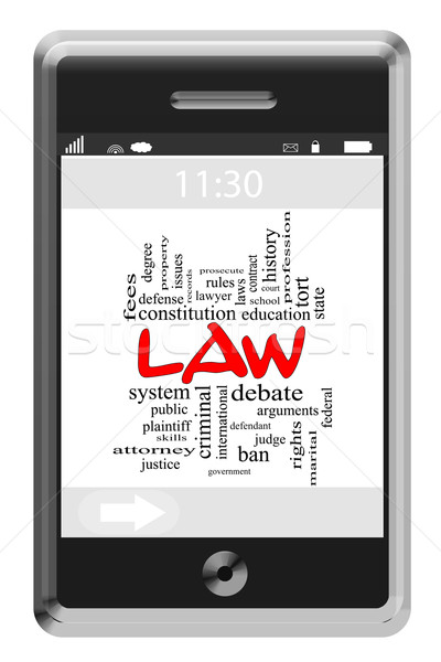 Law Word Cloud Concept on Touchscreen Phone Stock photo © mybaitshop