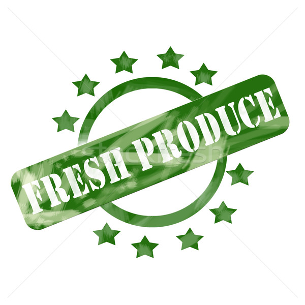 Green Weathered Fresh Produce Stamp Circle and Stars Design Stock photo © mybaitshop